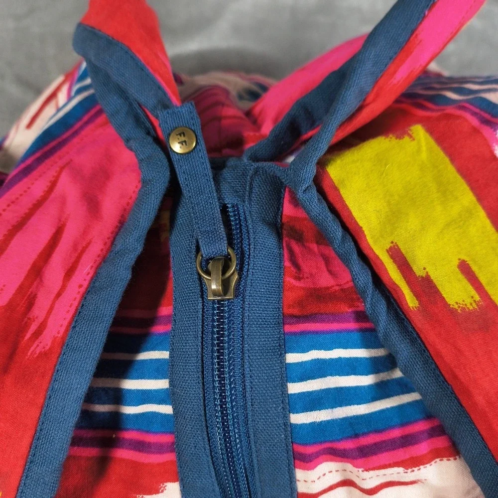 Fat Face Weekender Duffel Backpack Bag Ikat Stripe Pink Cotton Zip Travel Boho